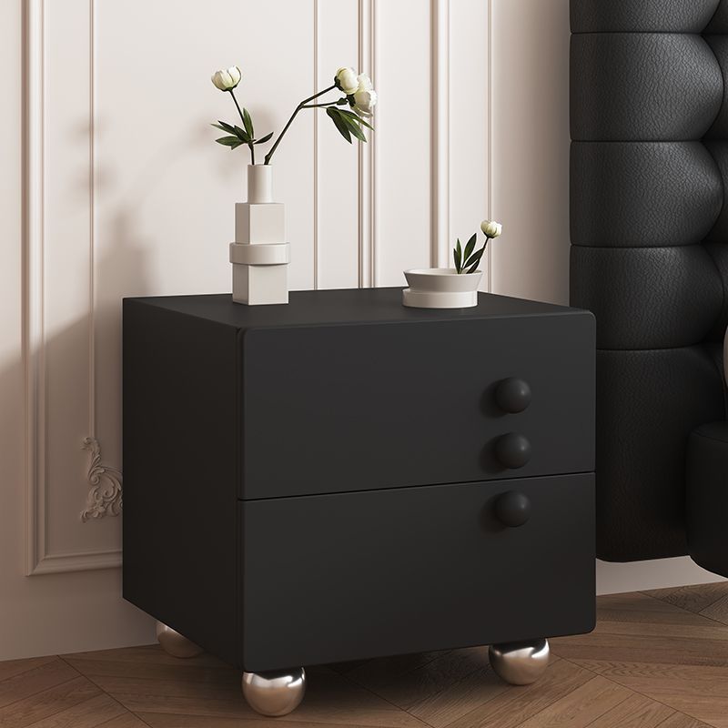 Traditional French Wood Panel Solid Wood Stainless Steel Ball-Shaped Square Nightstand With 2 Drawers For Bedroom