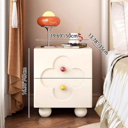 Traditional French Solid Wood Particle Board Clover Panel Square Nightstand 2-Drawer For Bedroom
