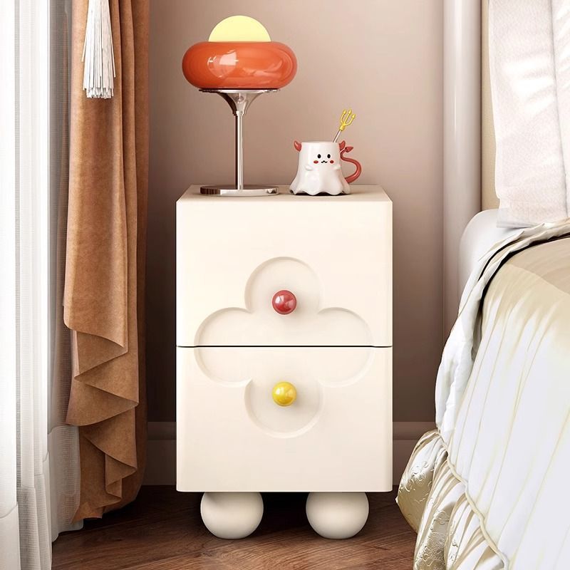 Traditional French Solid Wood Particle Board Clover Panel Square Nightstand 2-Drawer For Bedroom