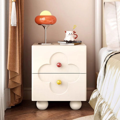 Traditional French Solid Wood Particle Board Clover Panel Square Nightstand 2-Drawer For Bedroom