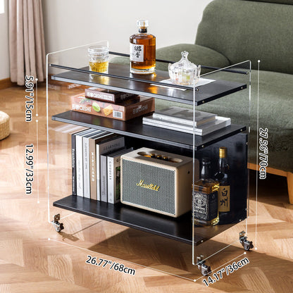 Contemporary Creative Acrylic Bamboo Mobile Rectangular Side Table 3-Tier For Living Room