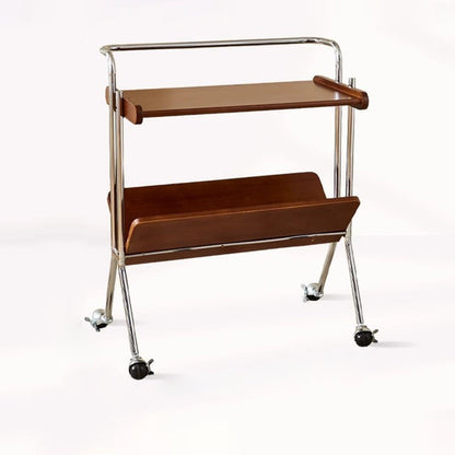 Contemporary Creative Solid Wood Stainless Steel V-Shaped Mobile Side Table 2-Tier For Living Room
