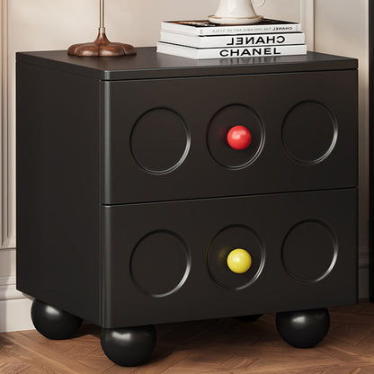 Traditional Vintage Solid Wood Rounded Square Nightstand With Ball Feet 2-Drawer For Bedroom