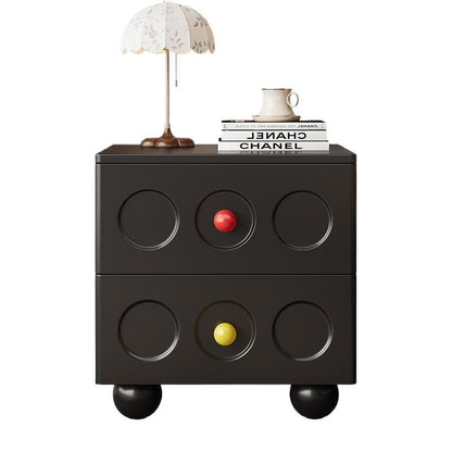 Traditional Vintage Solid Wood Rounded Square Nightstand With Ball Feet 2-Drawer For Bedroom