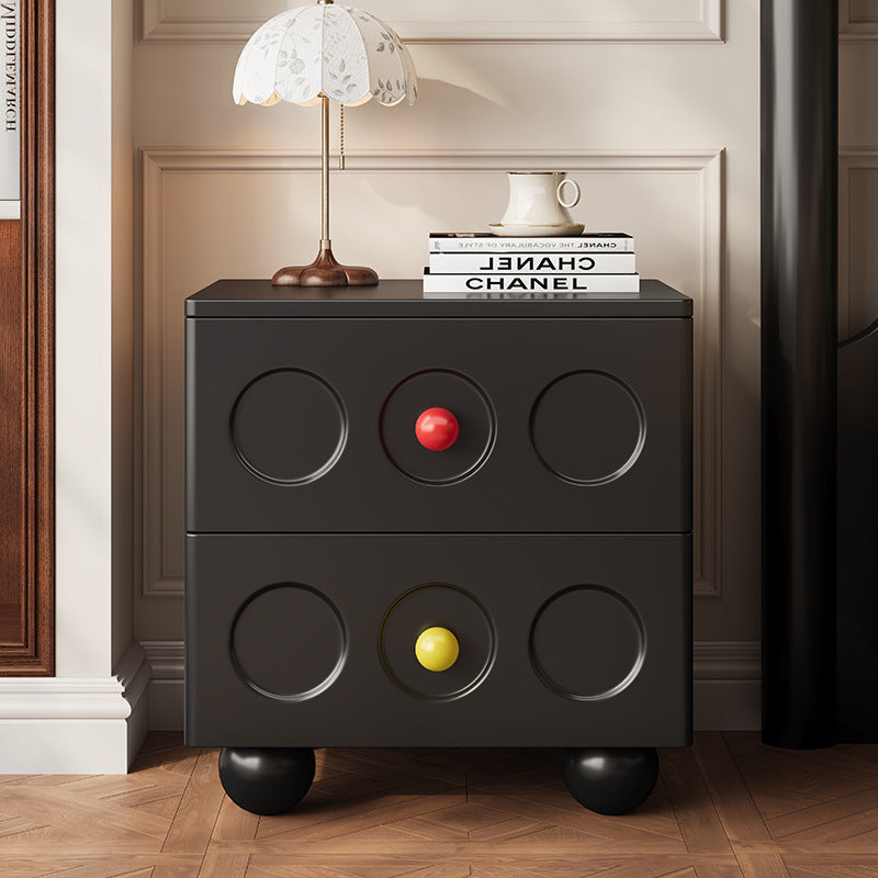 Traditional Vintage Solid Wood Rounded Square Nightstand With Ball Feet 2-Drawer For Bedroom