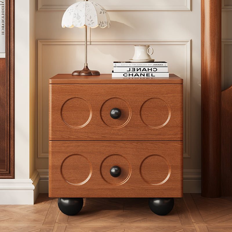Traditional Vintage Solid Wood Rounded Square Nightstand With Ball Feet 2-Drawer For Bedroom