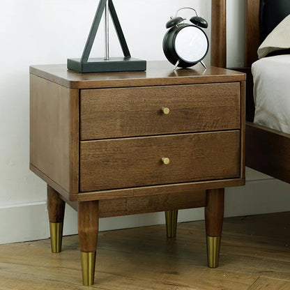 Traditional Vintage Rubberwood Zinc Alloy Square Nightstand With 2 Drawers For Bedroom