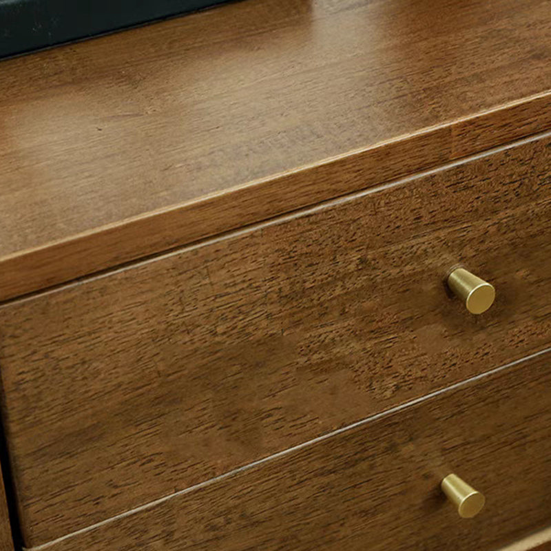 Traditional Vintage Rubberwood Zinc Alloy Square Nightstand With 2 Drawers For Bedroom