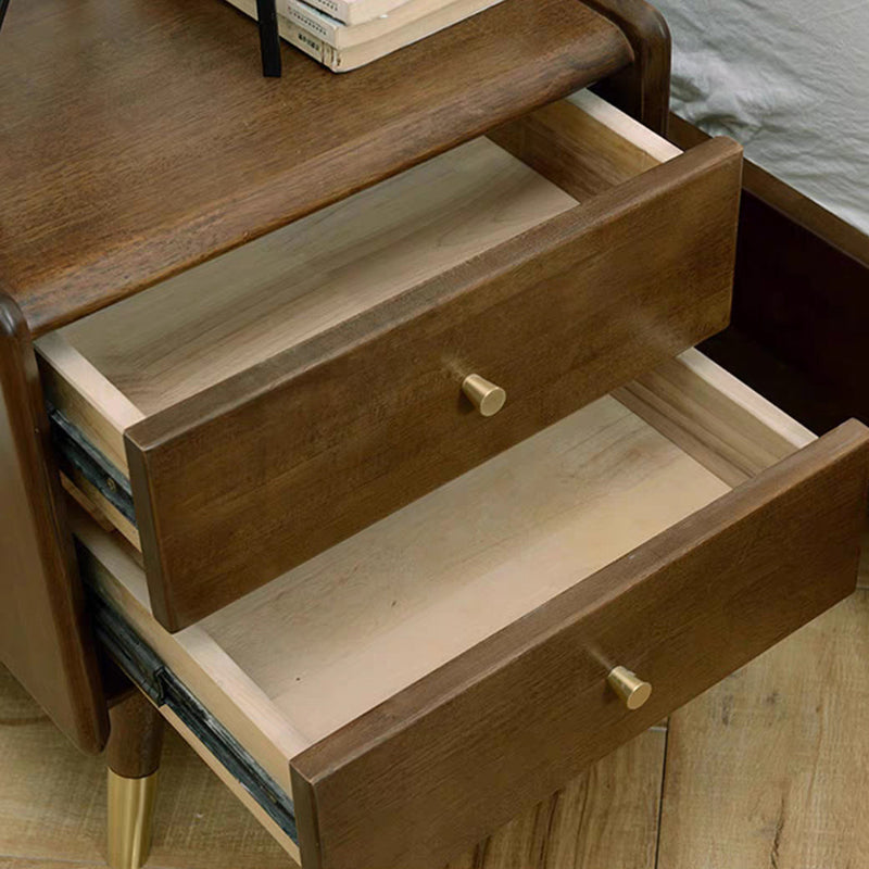 Traditional Vintage Rubberwood Zinc Alloy Square Nightstand With 2 Drawers For Bedroom
