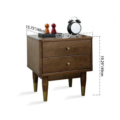 Traditional Vintage Rubberwood Zinc Alloy Square Nightstand With 2 Drawers For Bedroom