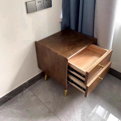 Traditional Vintage Rubberwood Zinc Alloy Square Nightstand With 2 Drawers For Bedroom