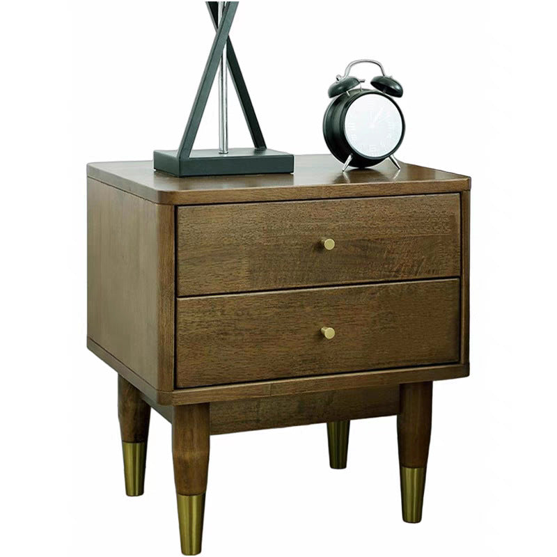 Traditional Vintage Rubberwood Zinc Alloy Square Nightstand With 2 Drawers For Bedroom