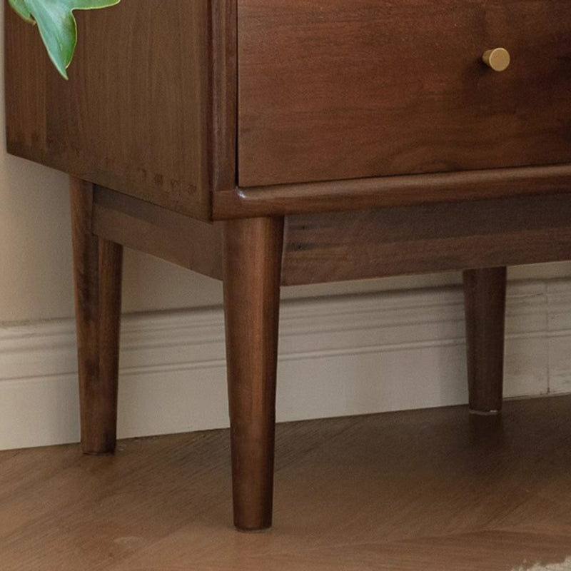 Traditional Chinese Black Walnut & Brass Square Nightstand With 2 Drawers For Bedroom