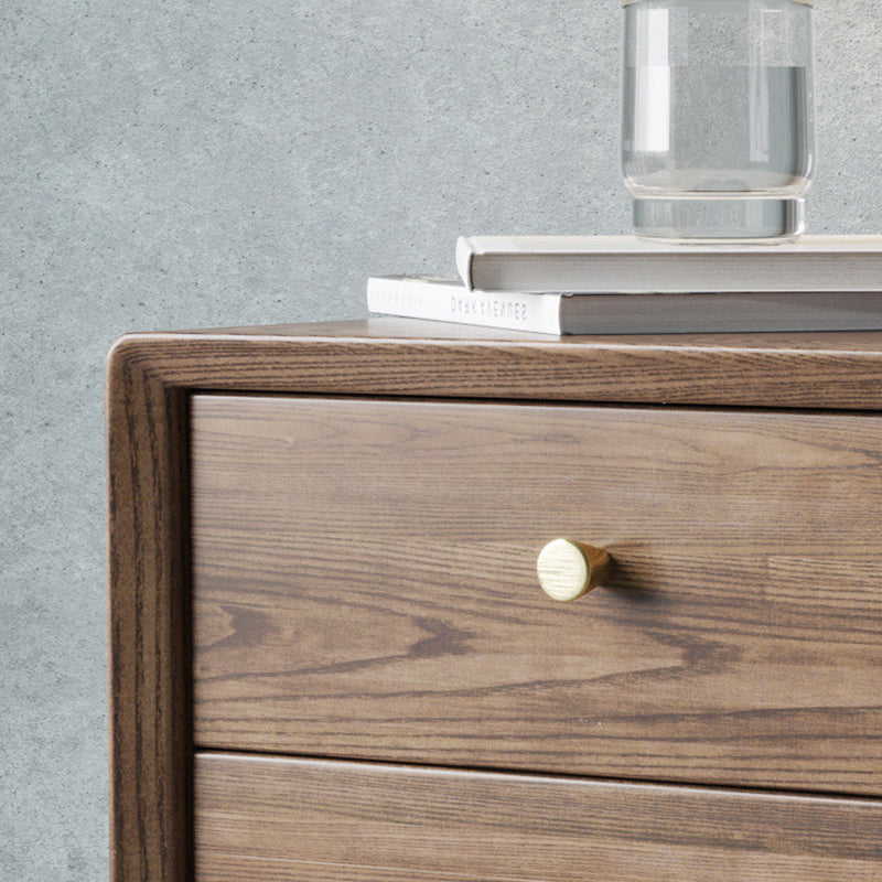 Traditional Vintage Ash Wood & Metal Cylindrical-Square Nightstand With 2 Drawers For Bedroom