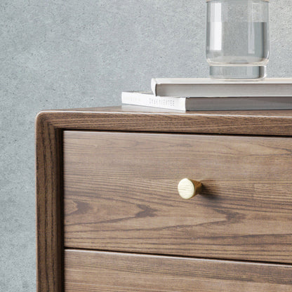 Traditional Vintage Ash Wood & Metal Cylindrical-Square Nightstand With 2 Drawers For Bedroom