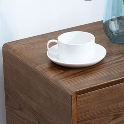 Traditional Vintage Ash Wood & Metal Cylindrical-Square Nightstand With 2 Drawers For Bedroom
