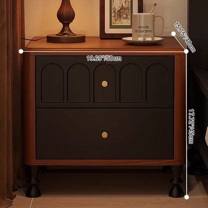 Traditional French Rubberwood Metal Textured Rounded Square Nightstand With 2 Drawers For Bedroom