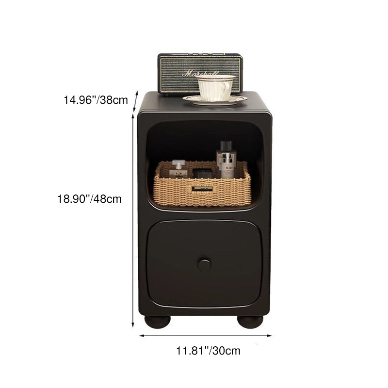 Traditional Vintage Solid Wood & Metal Rectangular Curved Nightstand With 1 Drawer For Bedroom
