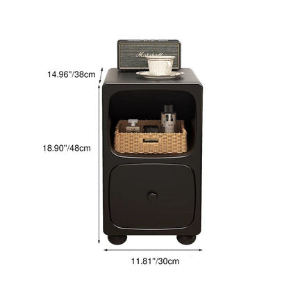 Traditional Vintage Solid Wood & Metal Rectangular Curved Nightstand With 1 Drawer For Bedroom