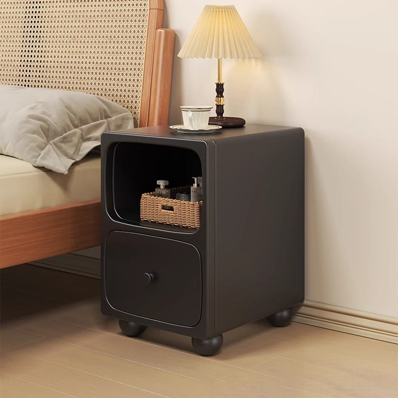 Traditional Vintage Solid Wood & Metal Rectangular Curved Nightstand With 1 Drawer For Bedroom