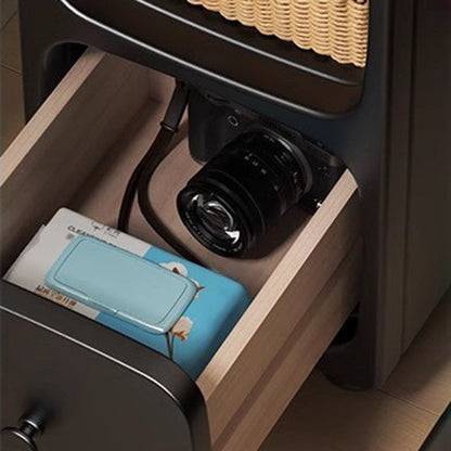 Traditional Vintage Solid Wood & Metal Rectangular Curved Nightstand With 1 Drawer For Bedroom
