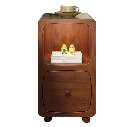 Traditional Vintage Solid Wood & Metal Rectangular Curved Nightstand With 1 Drawer For Bedroom