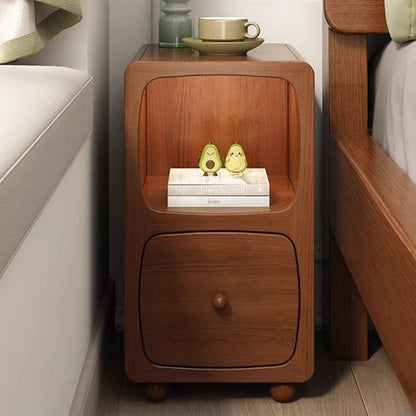 Traditional Vintage Solid Wood & Metal Rectangular Curved Nightstand With 1 Drawer For Bedroom