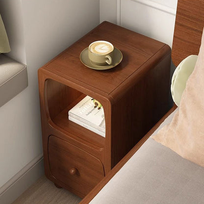 Traditional Vintage Solid Wood & Metal Rectangular Curved Nightstand With 1 Drawer For Bedroom