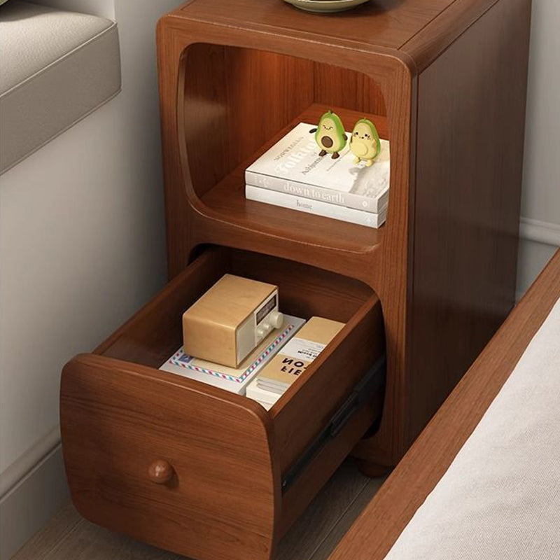 Traditional Vintage Solid Wood & Metal Rectangular Curved Nightstand With 1 Drawer For Bedroom