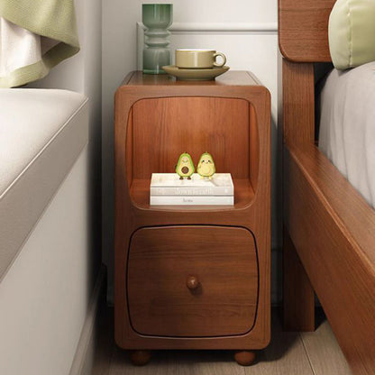 Traditional Vintage Solid Wood & Metal Rectangular Curved Nightstand With 1 Drawer For Bedroom