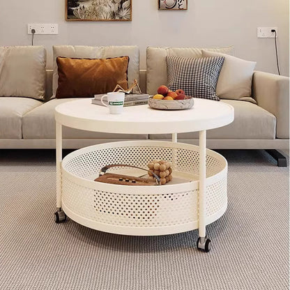 Contemporary Scandinavian Metal Slab Movable Round Side Table With 2 Tiers For Living Room