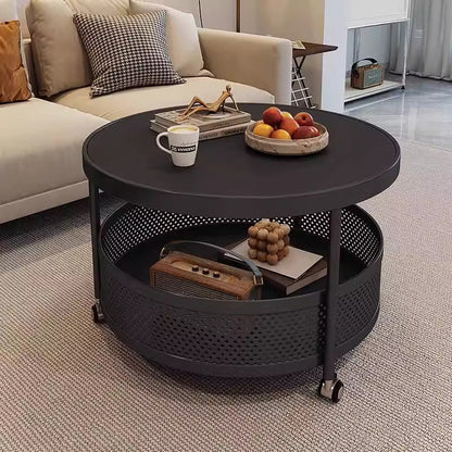 Contemporary Scandinavian Metal Slab Movable Round Side Table With 2 Tiers For Living Room