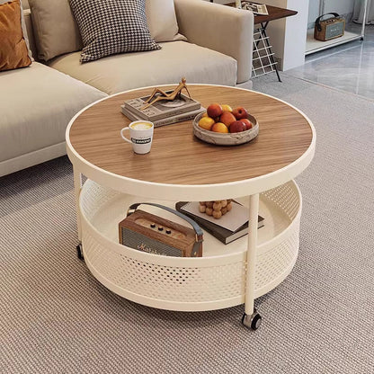 Contemporary Scandinavian Metal Slab Movable Round Side Table With 2 Tiers For Living Room