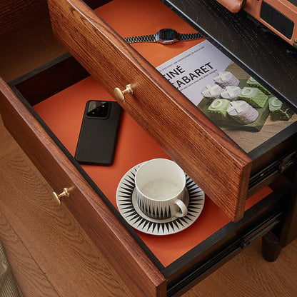 Traditional French Red Oak Round Square Nightstand With 2 Drawers For Bedroom
