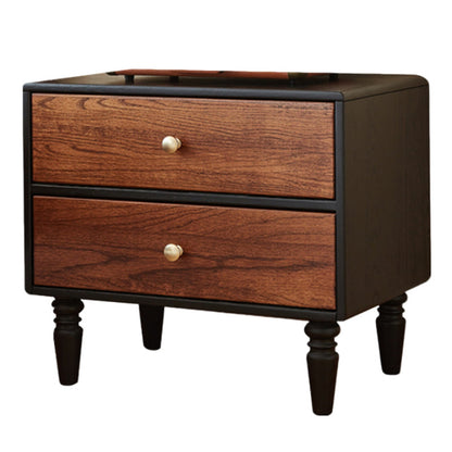 Traditional French Red Oak Round Square Nightstand With 2 Drawers For Bedroom