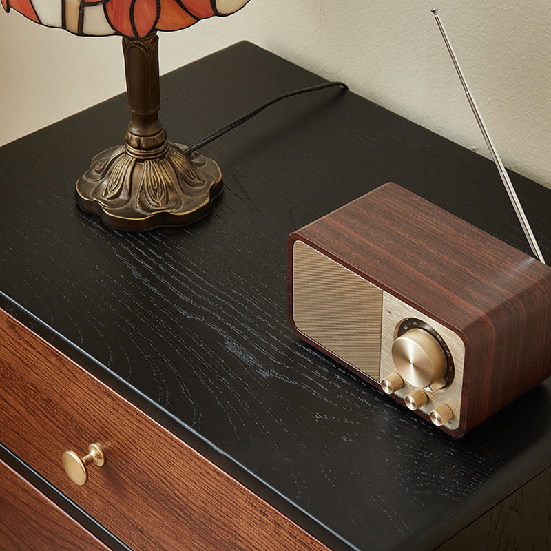 Traditional French Red Oak Round Square Nightstand With 2 Drawers For Bedroom