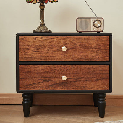 Traditional French Red Oak Round Square Nightstand With 2 Drawers For Bedroom