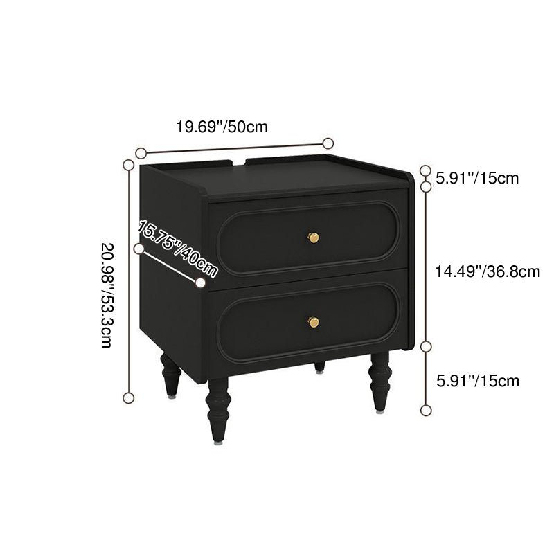 Traditional Vintage Solid Wood Hardware Roman Column Square Nightstand With 2 Drawers For Bedroom