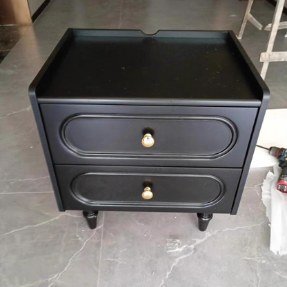 Traditional Vintage Solid Wood Hardware Roman Column Square Nightstand With 2 Drawers For Bedroom