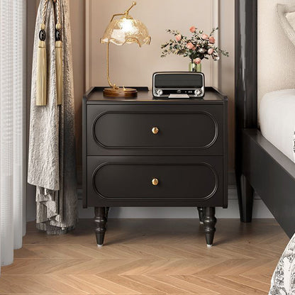 Traditional Vintage Solid Wood Hardware Roman Column Square Nightstand With 2 Drawers For Bedroom