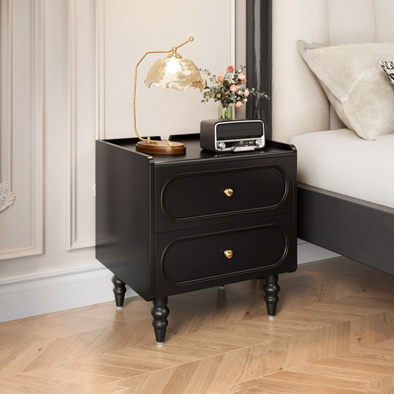 Traditional Vintage Solid Wood Hardware Roman Column Square Nightstand With 2 Drawers For Bedroom