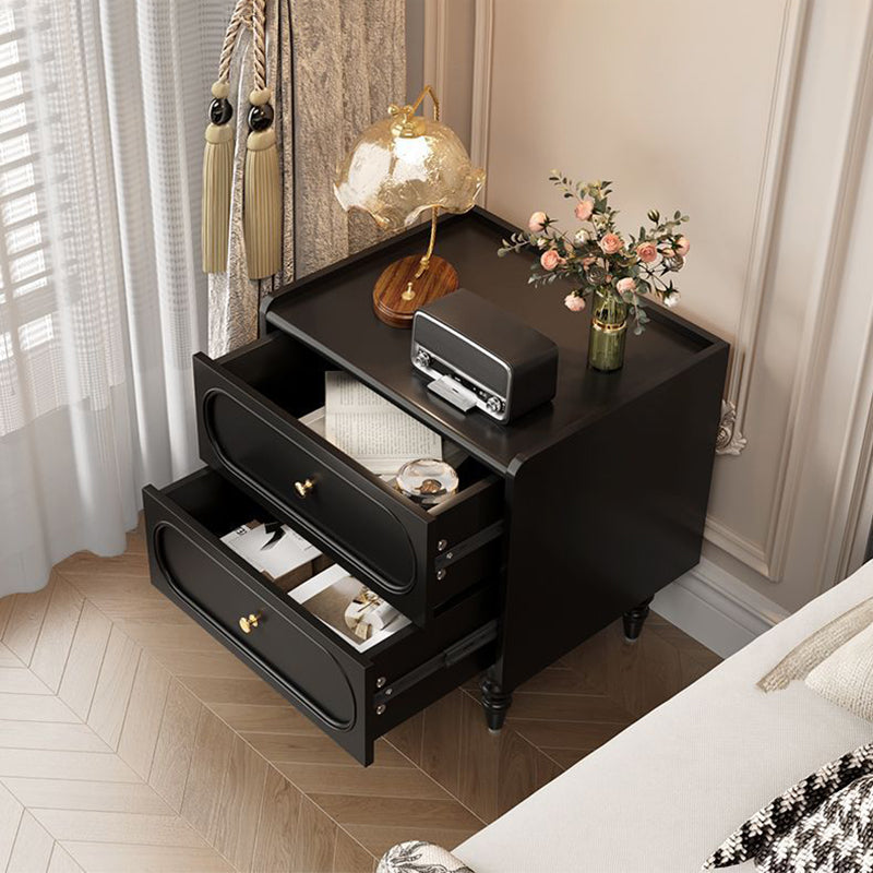 Traditional Vintage Solid Wood Hardware Roman Column Square Nightstand With 2 Drawers For Bedroom