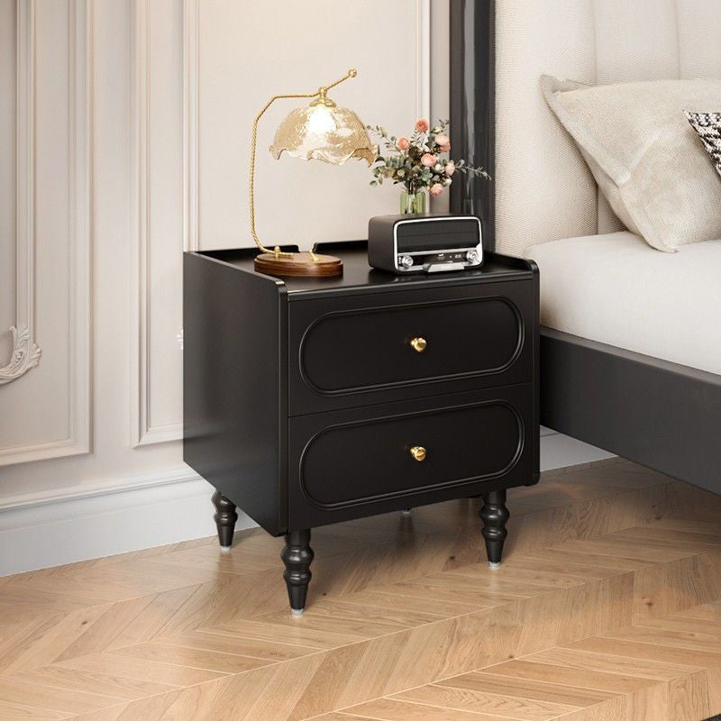 Traditional Vintage Solid Wood Hardware Roman Column Square Nightstand With 2 Drawers For Bedroom