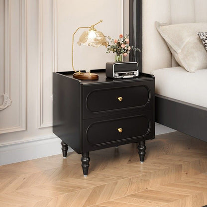 Traditional Vintage Solid Wood Hardware Roman Column Square Nightstand With 2 Drawers For Bedroom