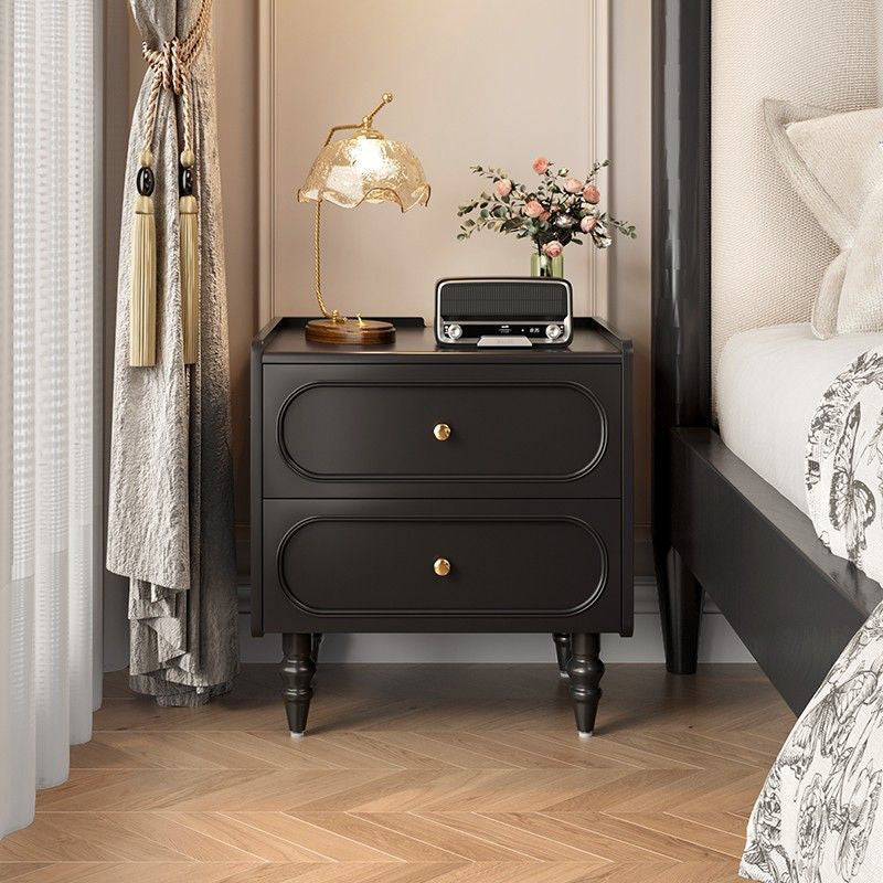 Traditional Vintage Solid Wood Hardware Roman Column Square Nightstand With 2 Drawers For Bedroom
