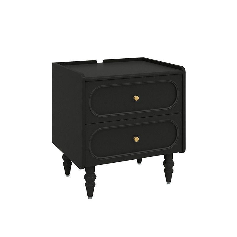 Traditional Vintage Solid Wood Hardware Roman Column Square Nightstand With 2 Drawers For Bedroom
