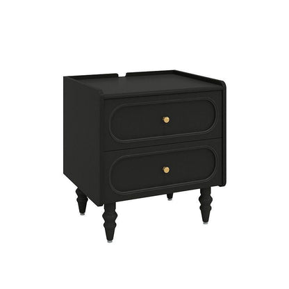 Traditional Vintage Solid Wood Hardware Roman Column Square Nightstand With 2 Drawers For Bedroom
