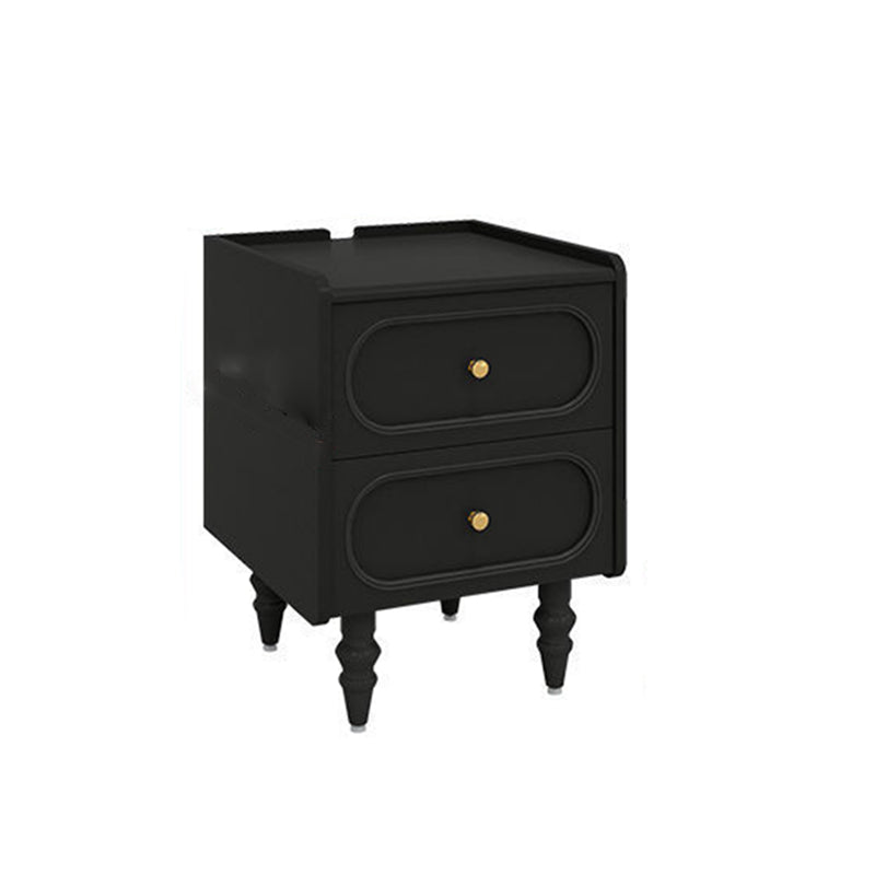 Traditional Vintage Solid Wood Hardware Roman Column Square Nightstand With 2 Drawers For Bedroom