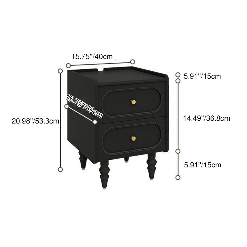 Traditional Vintage Solid Wood Hardware Roman Column Square Nightstand With 2 Drawers For Bedroom