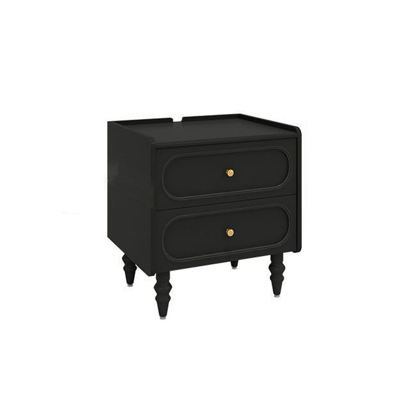 Traditional Vintage Solid Wood Hardware Roman Column Square Nightstand With 2 Drawers For Bedroom